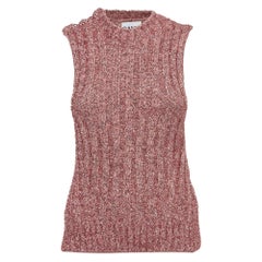 Ganni - Top senza maniche a coste in lurex rosa S