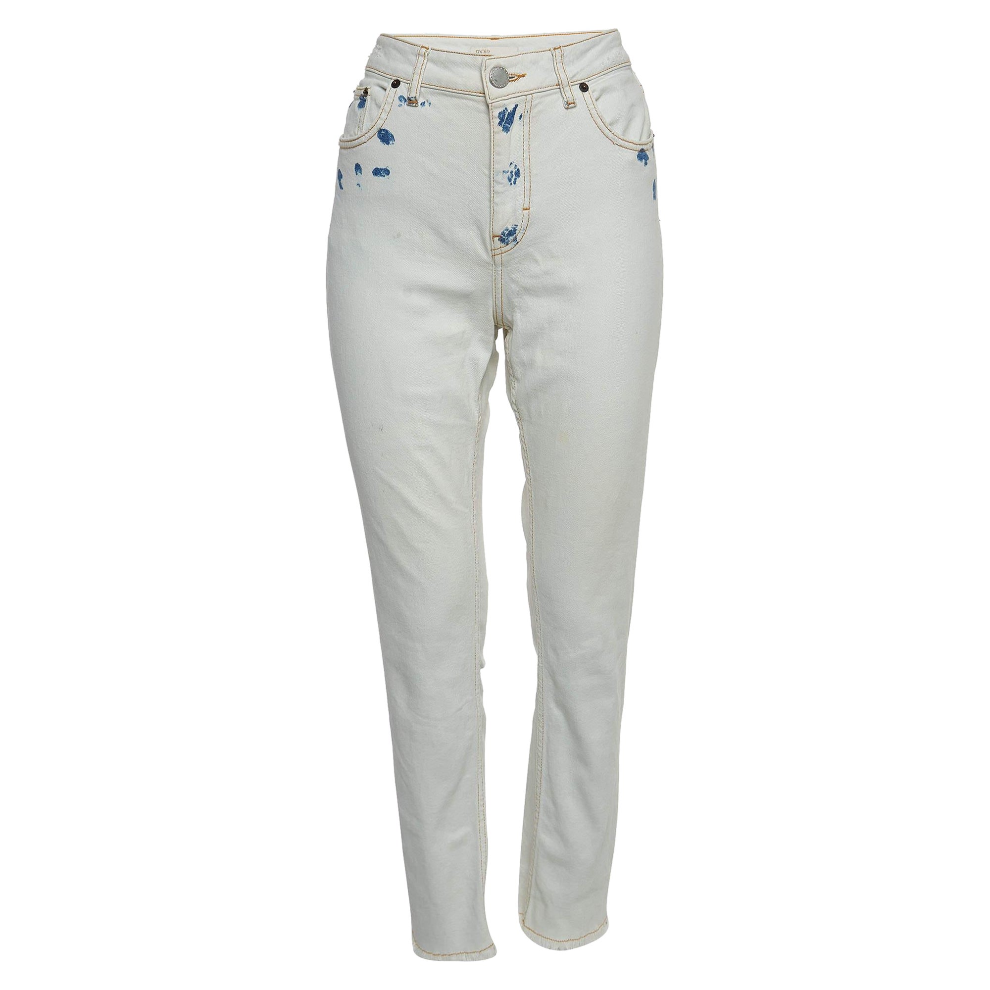 Maje White Denim Raw Edge Detail Jeans S Waist 30'' For Sale