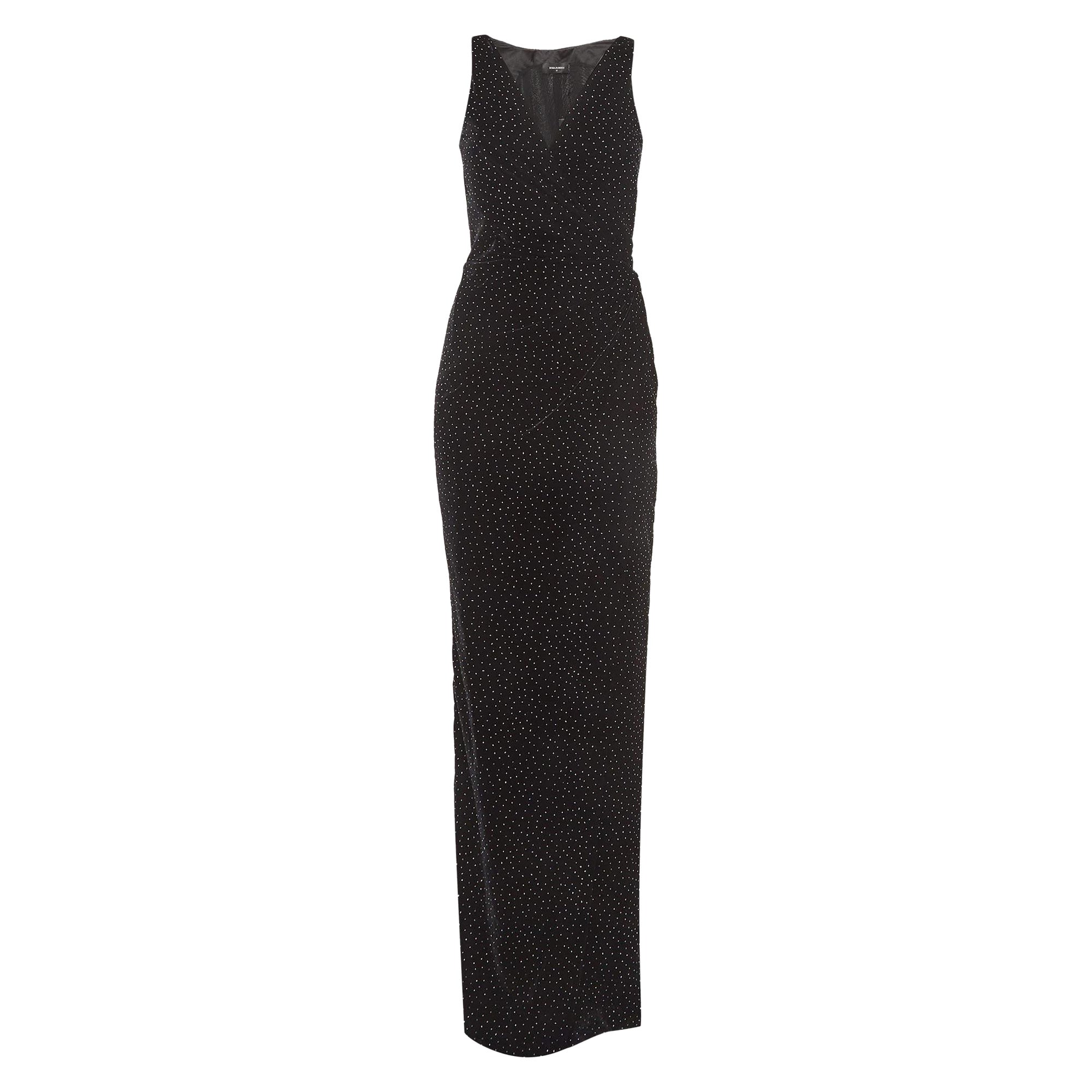 Dsquared2 Terciopelo Negro Detalle Purpurina Vestido Envolvente Sin Mangas M en venta
