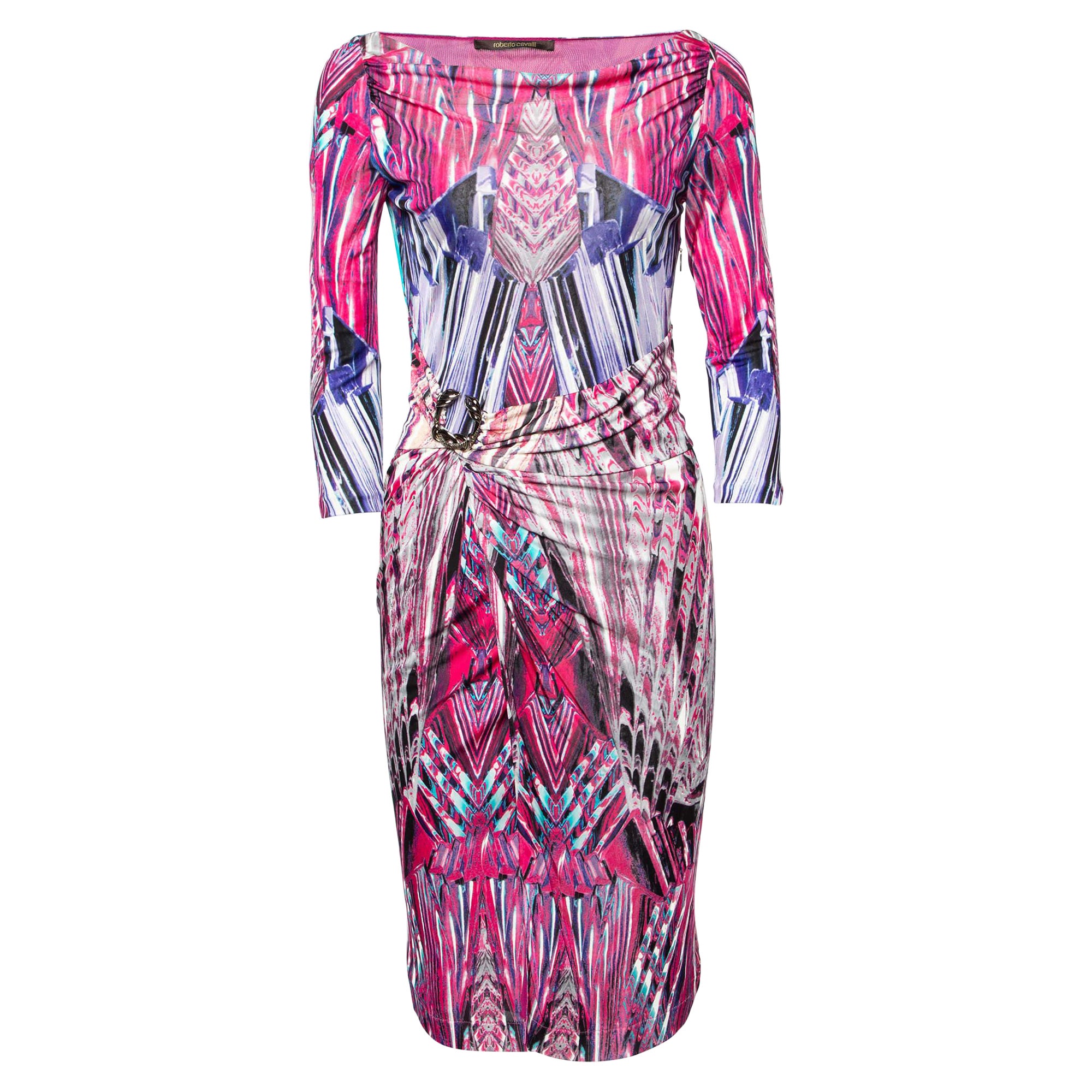 Roberto Cavalli - Vestito a portafoglio in jersey con stampa marmo rosa S