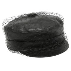 Dior Black Leather Newsboy Veil Cap