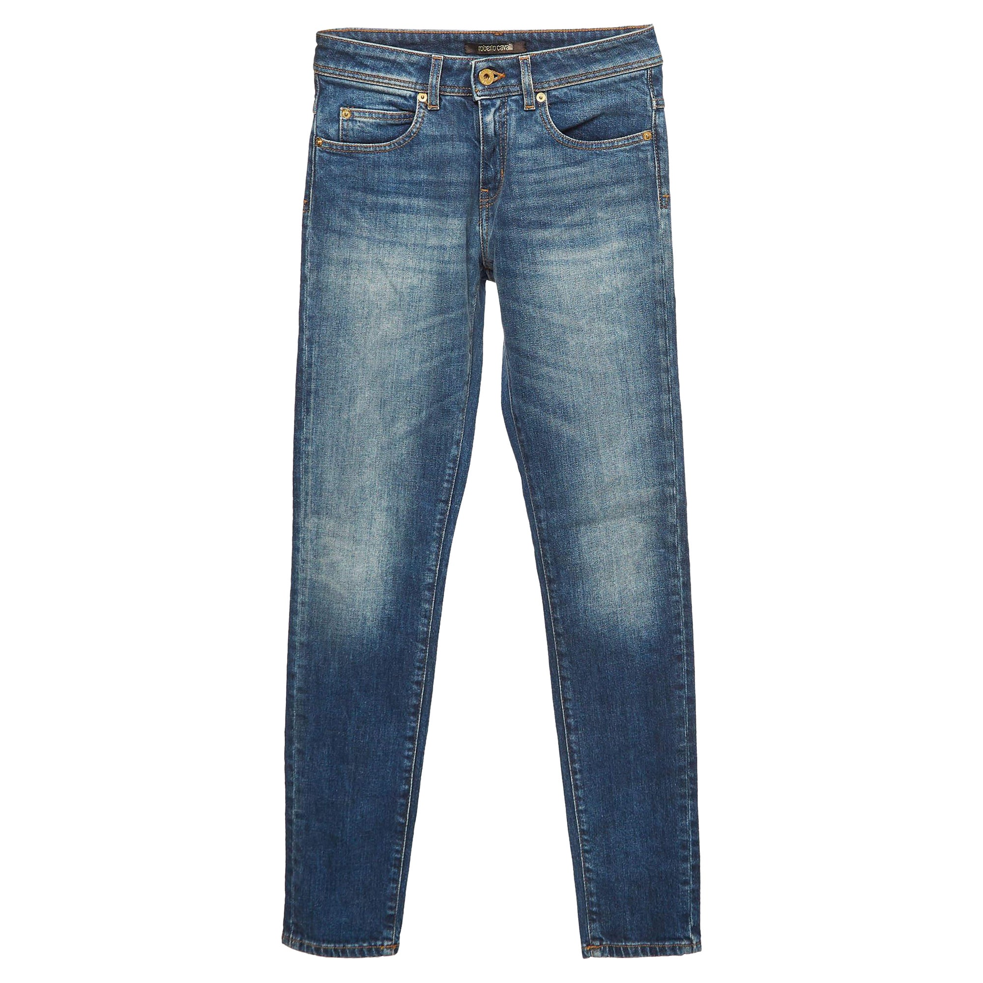 Roberto Cavalli Jeans skinny in denim lavato blu S Vita 26 in vendita