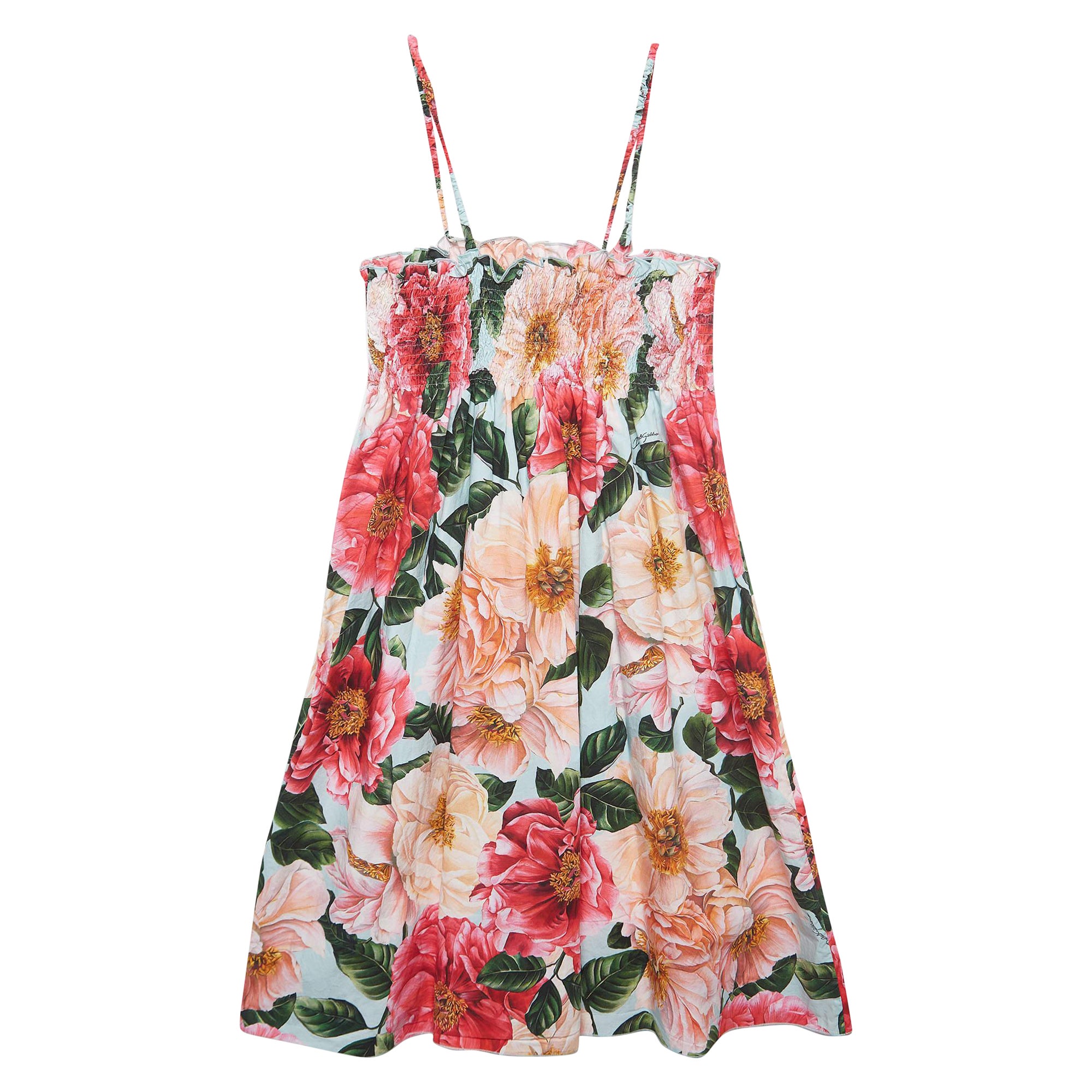 Dolce & Gabbana - Robe en popeline de coton imprimée florale bleue/multicolore (11-12 Yrs)