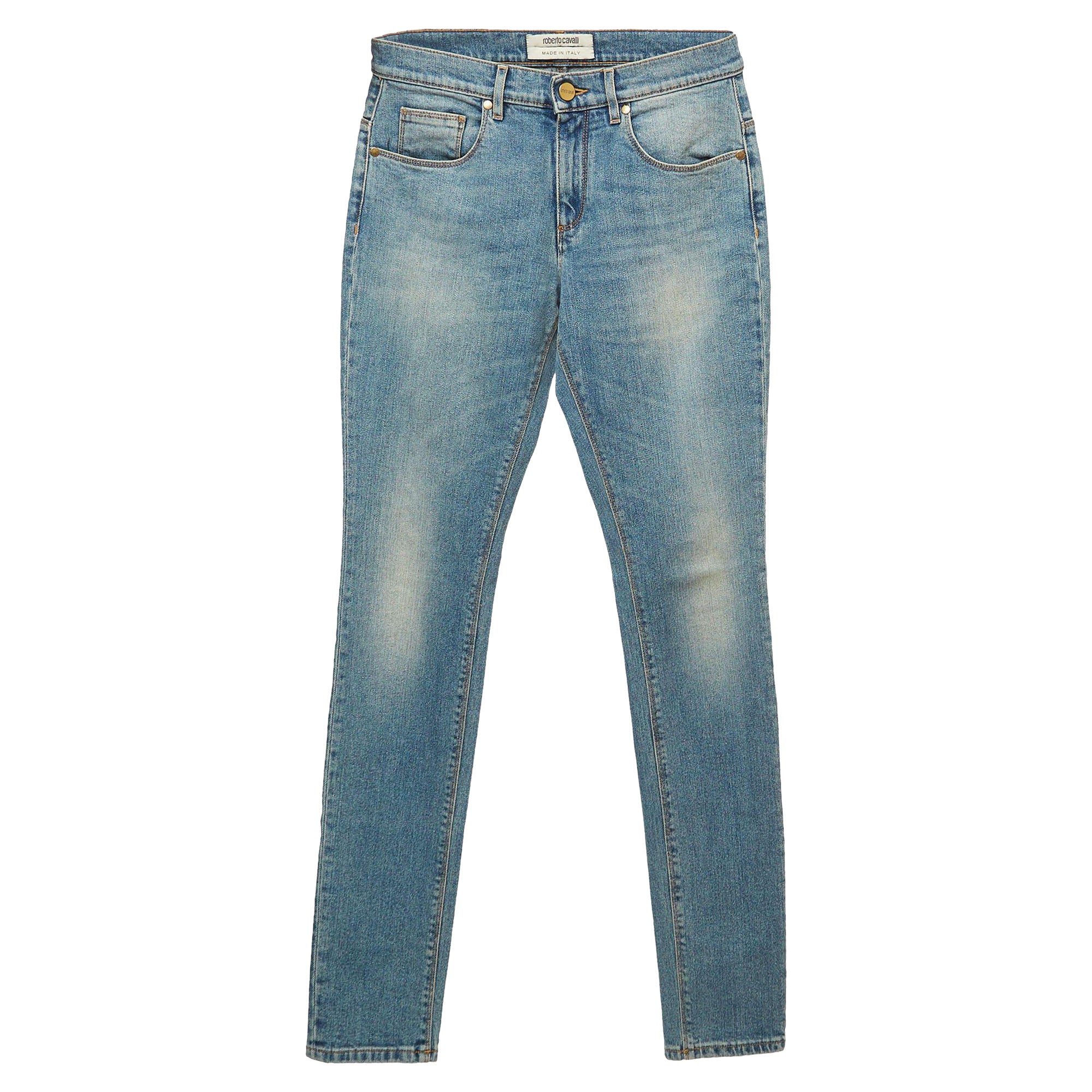 Roberto Cavalli Blue Washed Denim Skinny Jeans S Taille 26" en vente