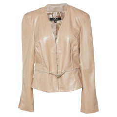 Elisabetta Franchi Beige Jacke mit Gürteldetail aus Kunstleder in Beige, L