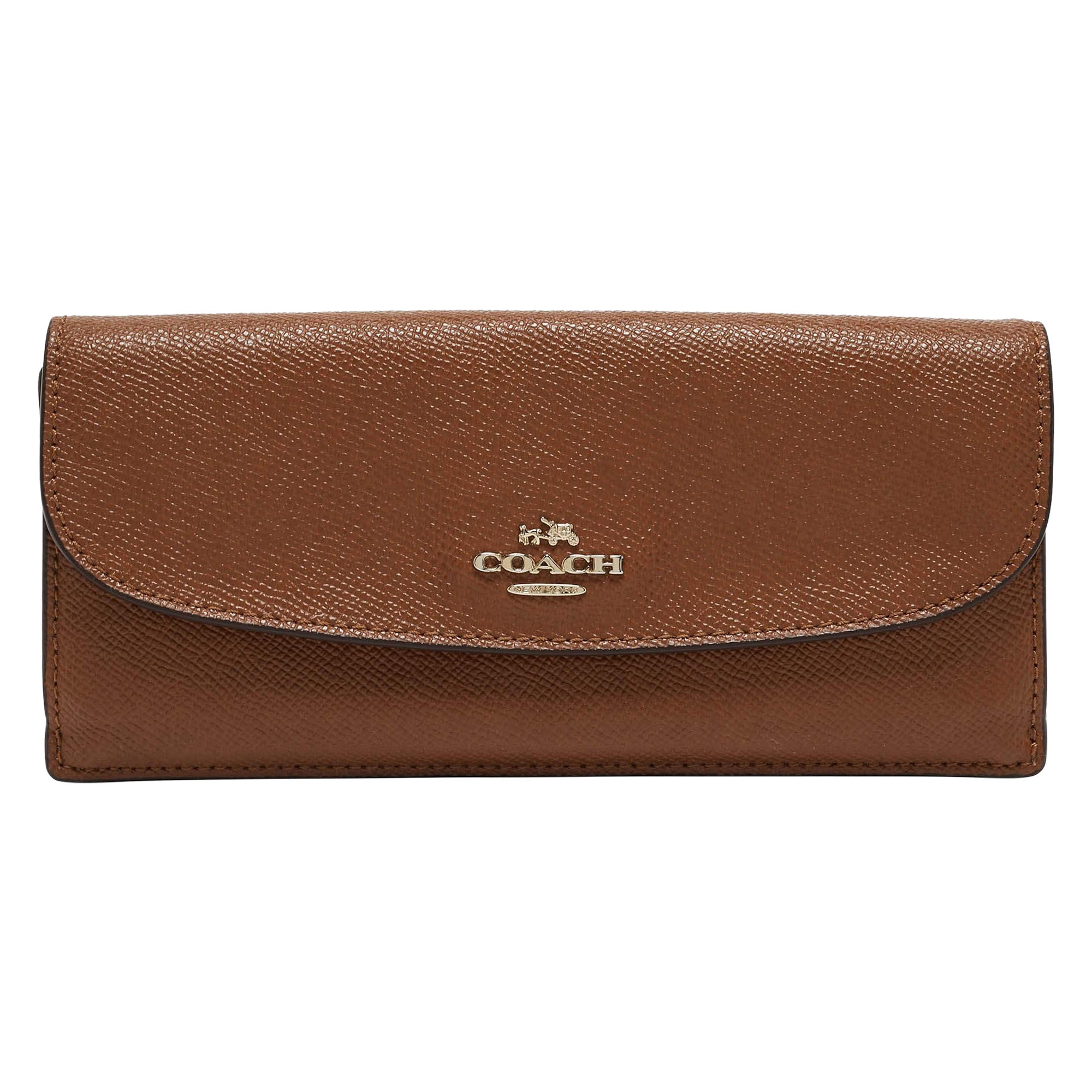Coach Brown Leather Flap Continental Wallet For Sale