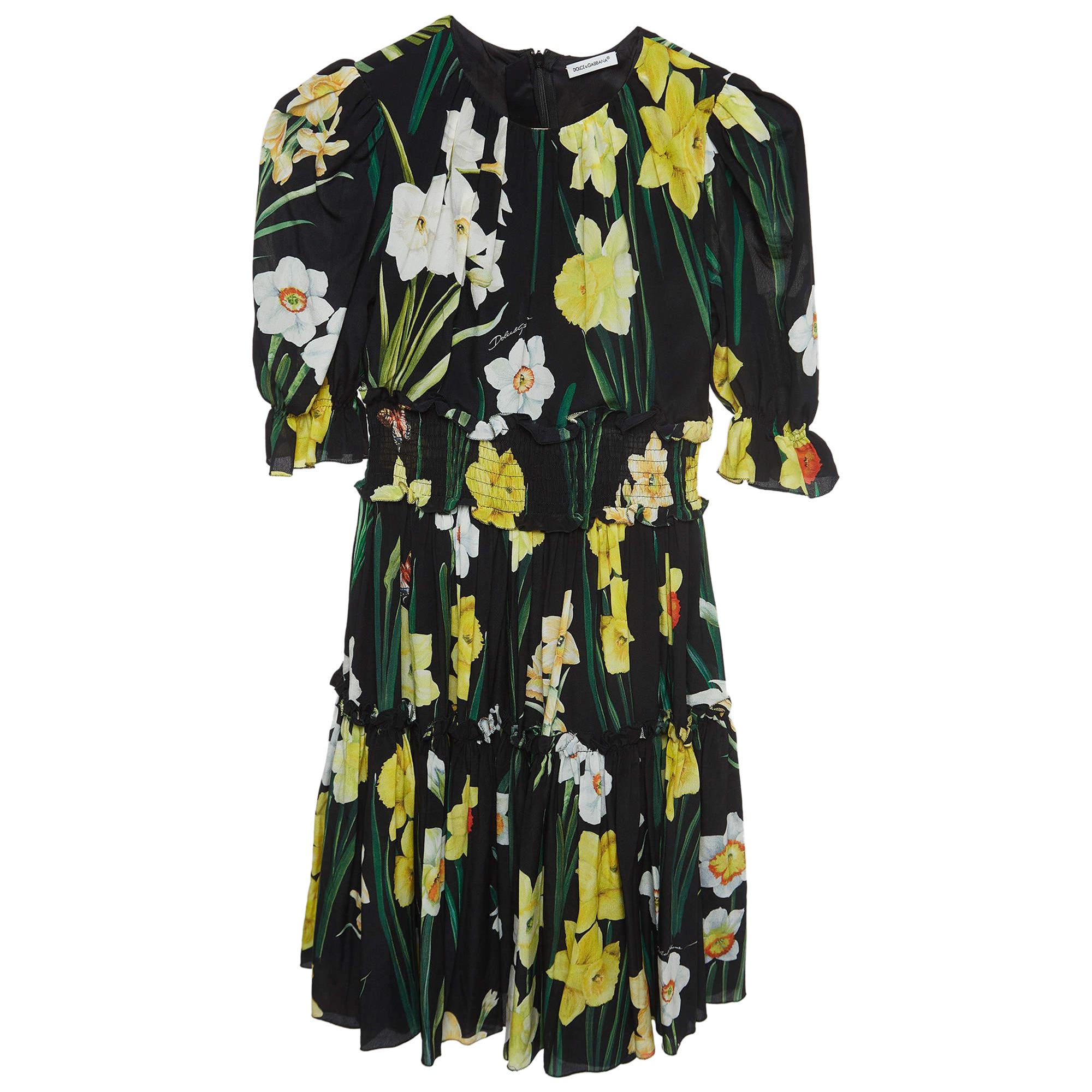 Dolce & Gabbana - Robe en mousseline de soie noire à imprimé floral (9-10 ans)