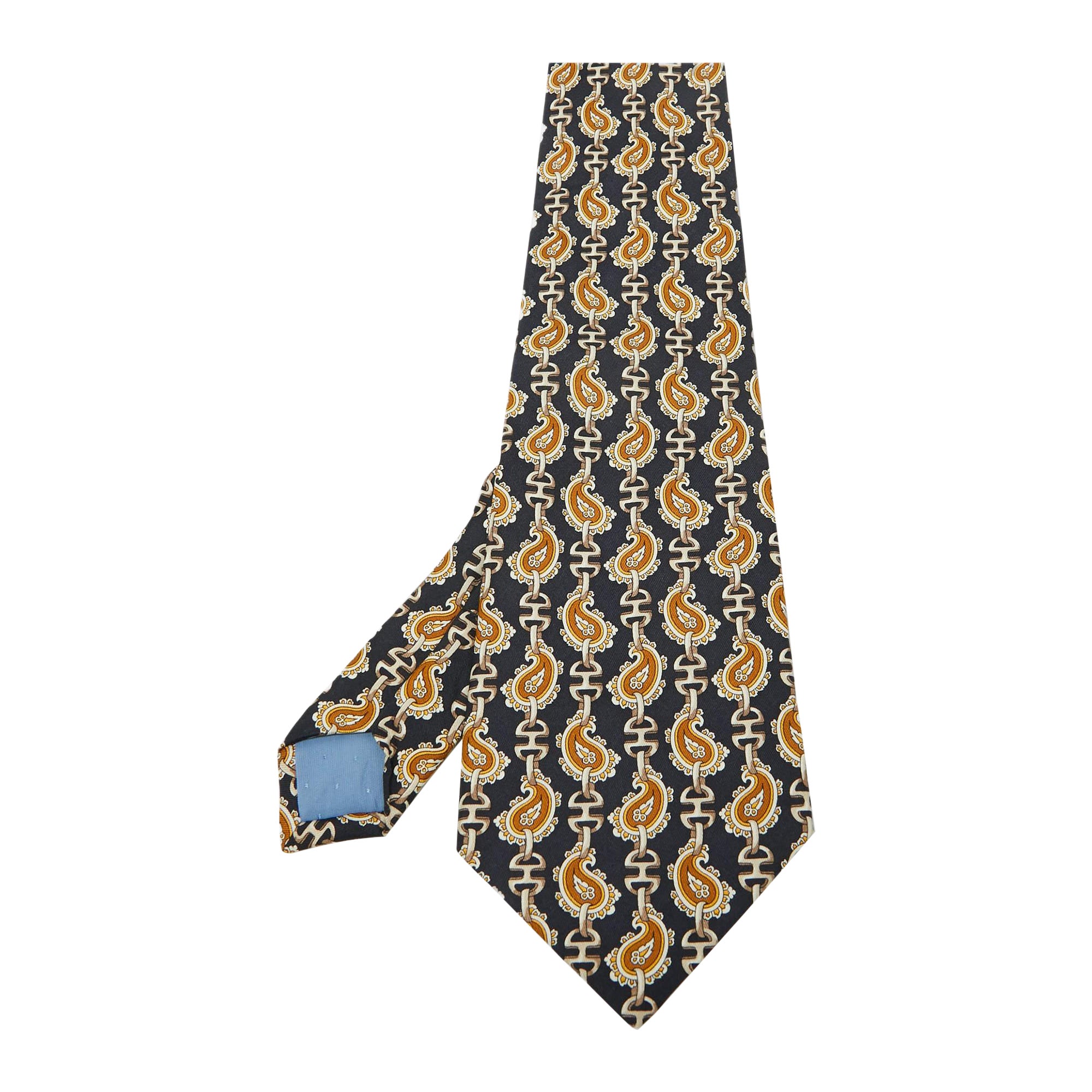 Celine Vintage Navy Blue Chain Print Silk Traditonal Tie