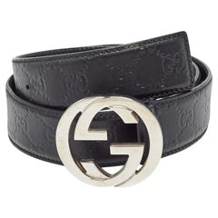 Gucci Black Guccissima Leather Interlocking G Buckle Belt 90CM