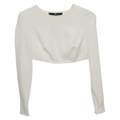 Elisabetta Franchi Off-White Crepe langärmeliges Crop Top S