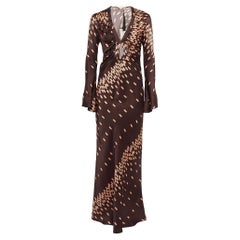Johanna Ortiz Brown Voragine Abstract Print Silk Maxi Dress S