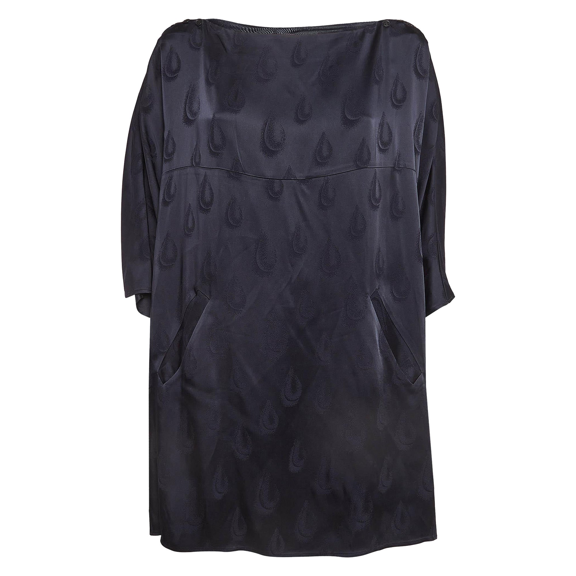 Kenzo Navy Blue Patterned Satin Loose Fit Mini Dress S For Sale