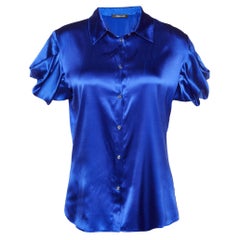 Roberto Cavalli Royal Blue Silk Satin Short Sleeve Shirt S