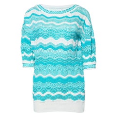 M Missoni White/Blue Wavy Textured Knit Jumper M