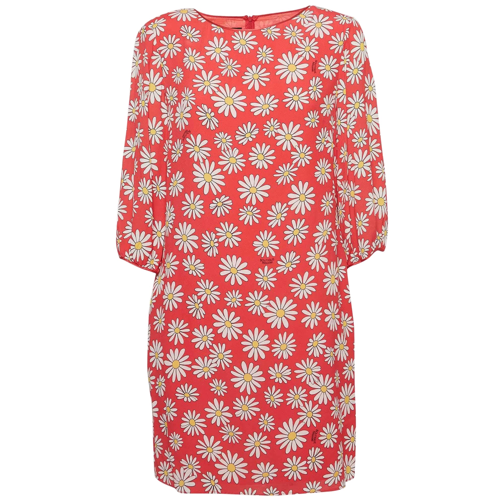 Boutique Moschino Mini Vestido Georgette Estampado Margarita Rosa M