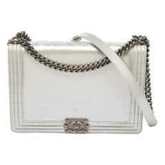Chanel Grey Patent Leather Large Reverso Boy Flap Bag