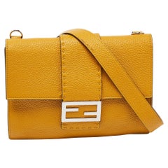 Fendi Yellow Selleria Leather Flat Baguette Messenger Bag