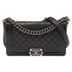 Chanel Black Quilted Patent and Leather Medium Boy Flap Bag