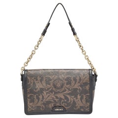 Versace Black/Brown Baroque Print Coated Canvas and Leather Flap Chain Bag