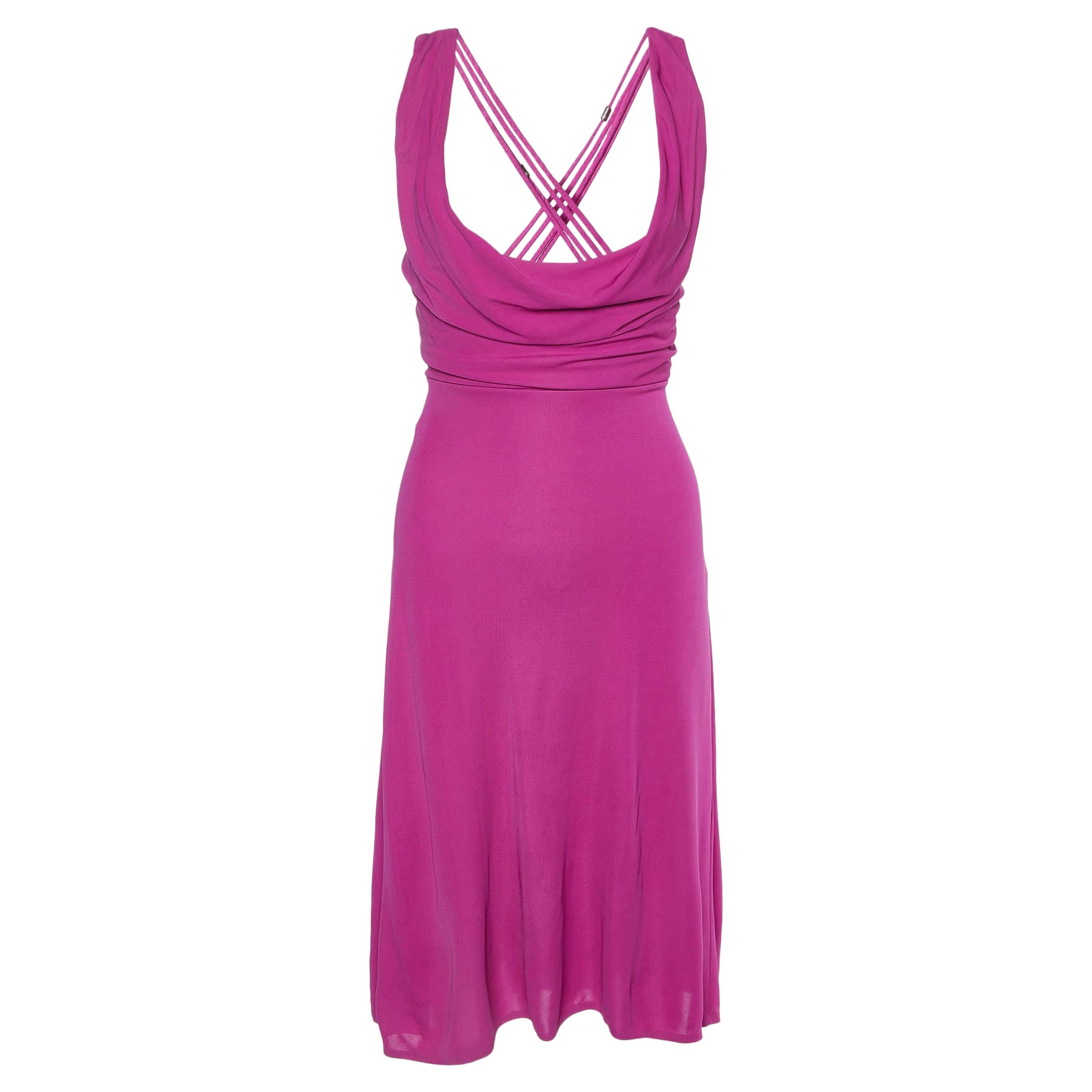 Versace Azalea Rosa Crepe Lace Up Detail Midi Dress M