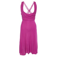 Versace Azalea Rosa Crepé Encaje Detalle Vestido Midi M
