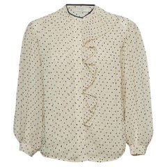 Sandro White Swiss Dots Chiffon Ruffled Shirt XS