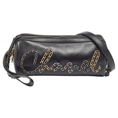Chanel Borsa Bowler firmata con catena in pelle nera