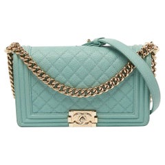 Chanel Green Quilted Caviar Leather Medium Boy Flap Bag