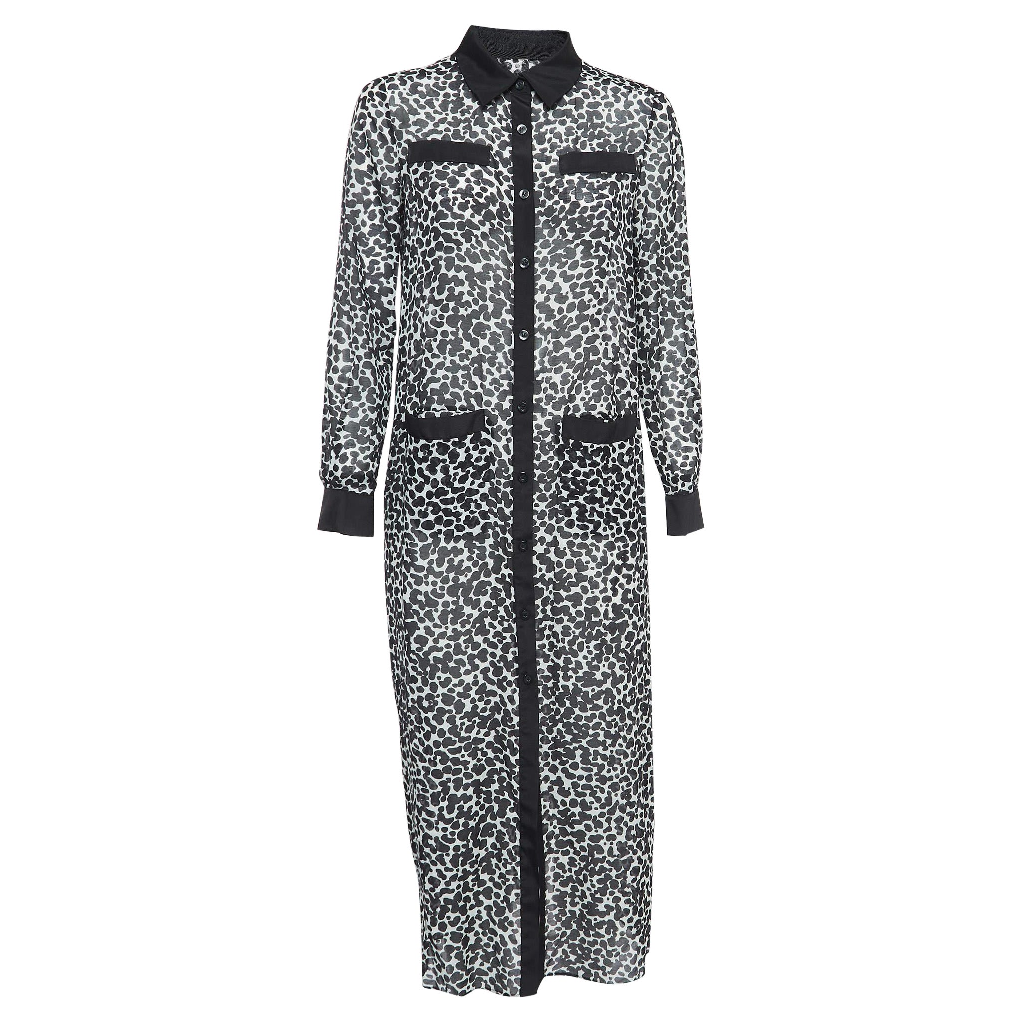 Boutique Moschino Black & White Printed Silk Blend Buttoned Front Midi Dress S For Sale