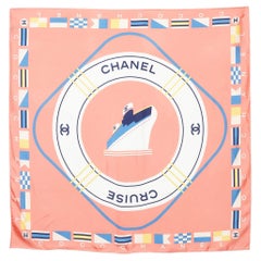 Chanel Coral Pink Cruise Print Silk Square Scarf