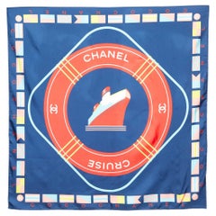 Chanel Navy Blue Cruise Print Silk Square Scarf