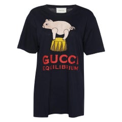 Gucci Black Equilibrium Embroidered Cotton Crew Neck T-Shirt M