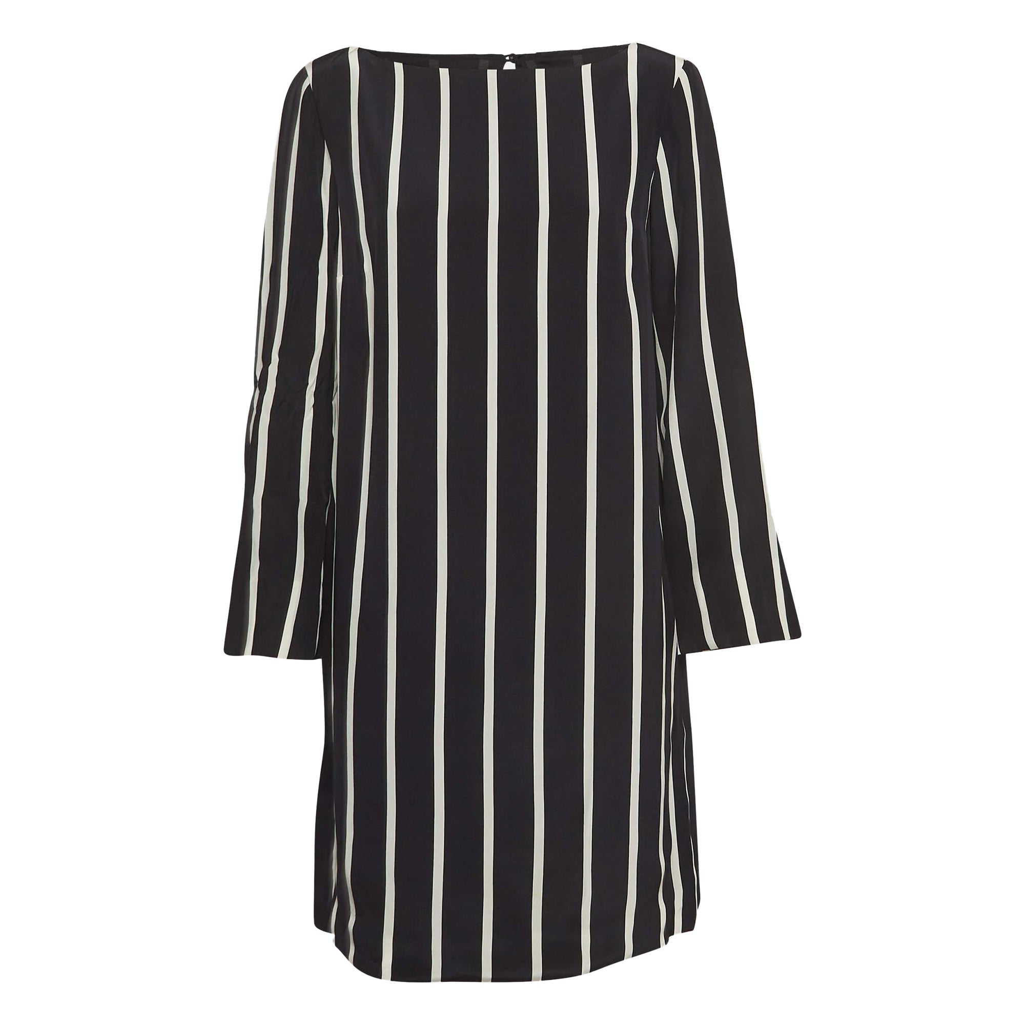 Robe droite courte Emilio Pucci noire à rayures en soie L