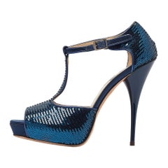 Roberto Cavalli Paillettes T-Strap Open Toe Piattaforma Cinturino alla Caviglia Sandali Taglia 37