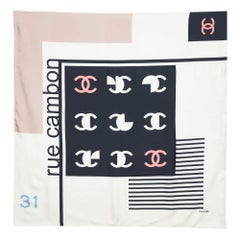 Chanel Cream/Black Rue Cambon Silk Square Scarf