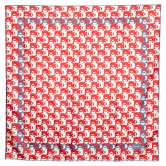 Chanel Red Tricolor CC Print Silk Square Scarf