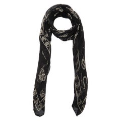 Alexander McQueen Black Skull Print Silk & Modal Scarf