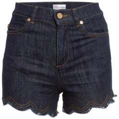 RED Valentino Dunkelblaue Denim-Shorts mit Fransen S