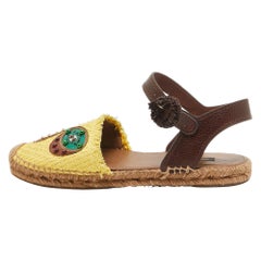 Dolce Gabbana Raffia Leather Pineapple Kiwi Patch Espadrille Sandals Size 40
