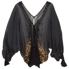 Roberto Cavalli Black Animal Print Long Sleeve Silk Blouse S
