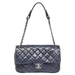 Chanel Navy Blue Perforated Leather Punch Flap Bag