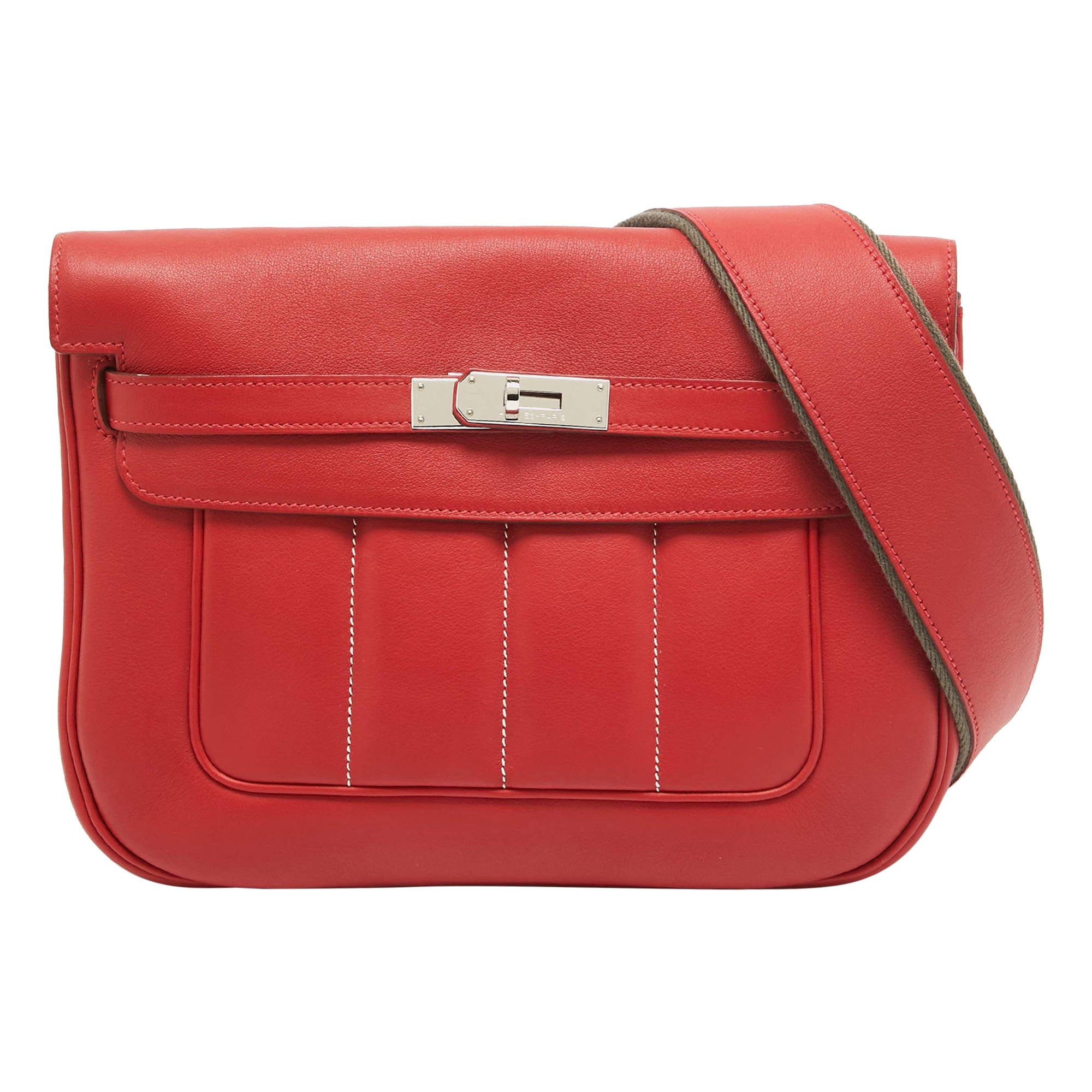 Hermes Rouge Tomate Swift Leather Palladium Finish Berline 28 Bag For Sale