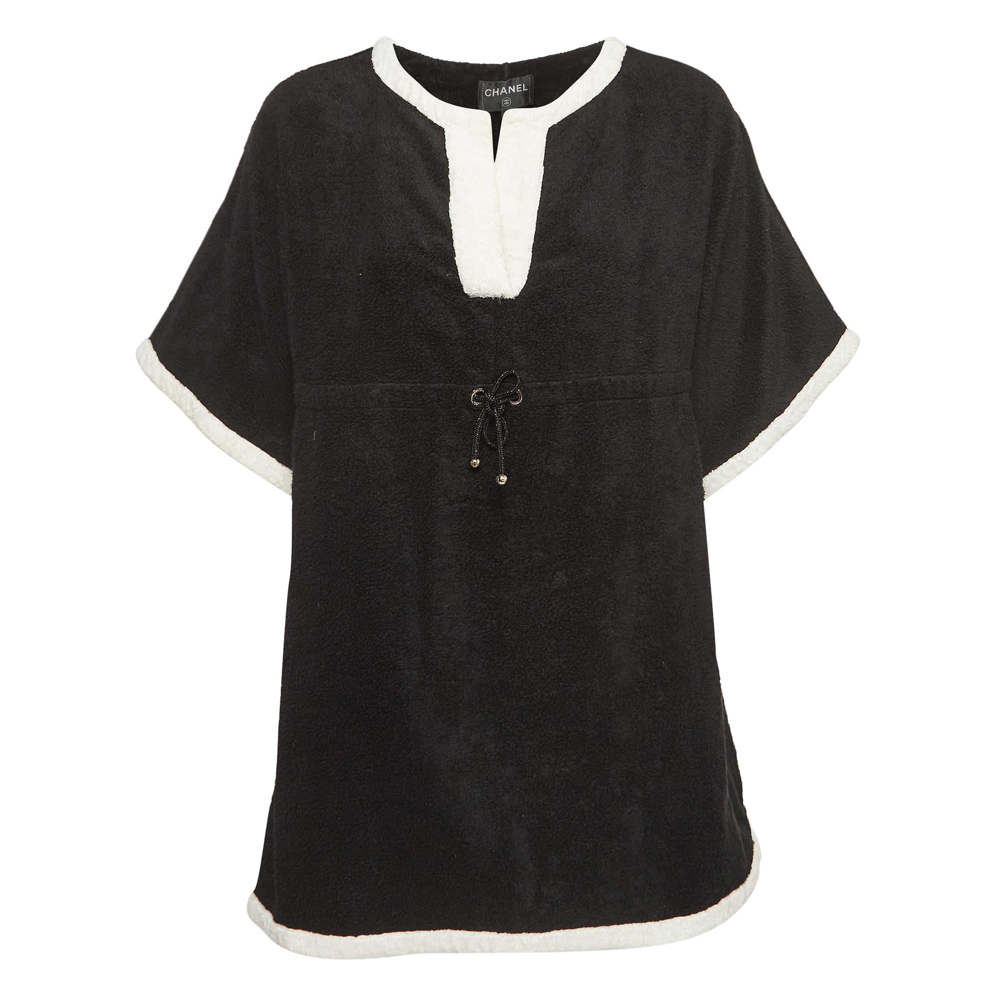 Chanel Black Terry Coco Beach Mini Cover-Up Dress S For Sale
