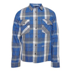 Off-White Camisa de cuadros azules con mezcla de lino S