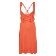 Versace Orange Crepe Lace Up Detail Midi Dress L