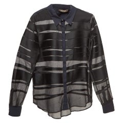 Roberto Cavalli Schwarz gestreiftes Seidenblendhemd S