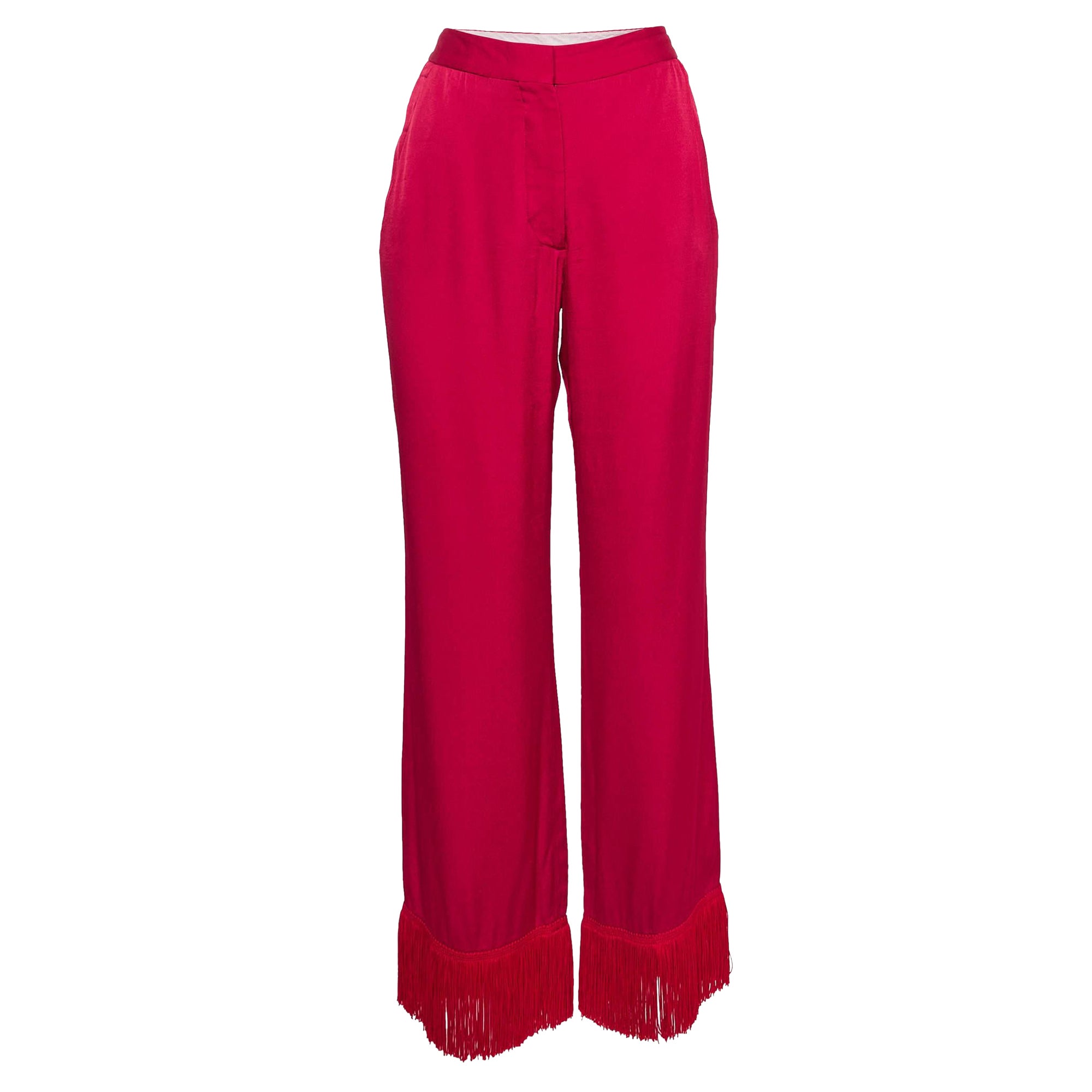 Pantaloni con dettaglio nappe in raso rosa Stella McCartney S