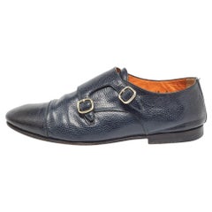 Santoni Blaues Leder Derby mit doppelter Schnalle und Monk-Riemen Größe 41