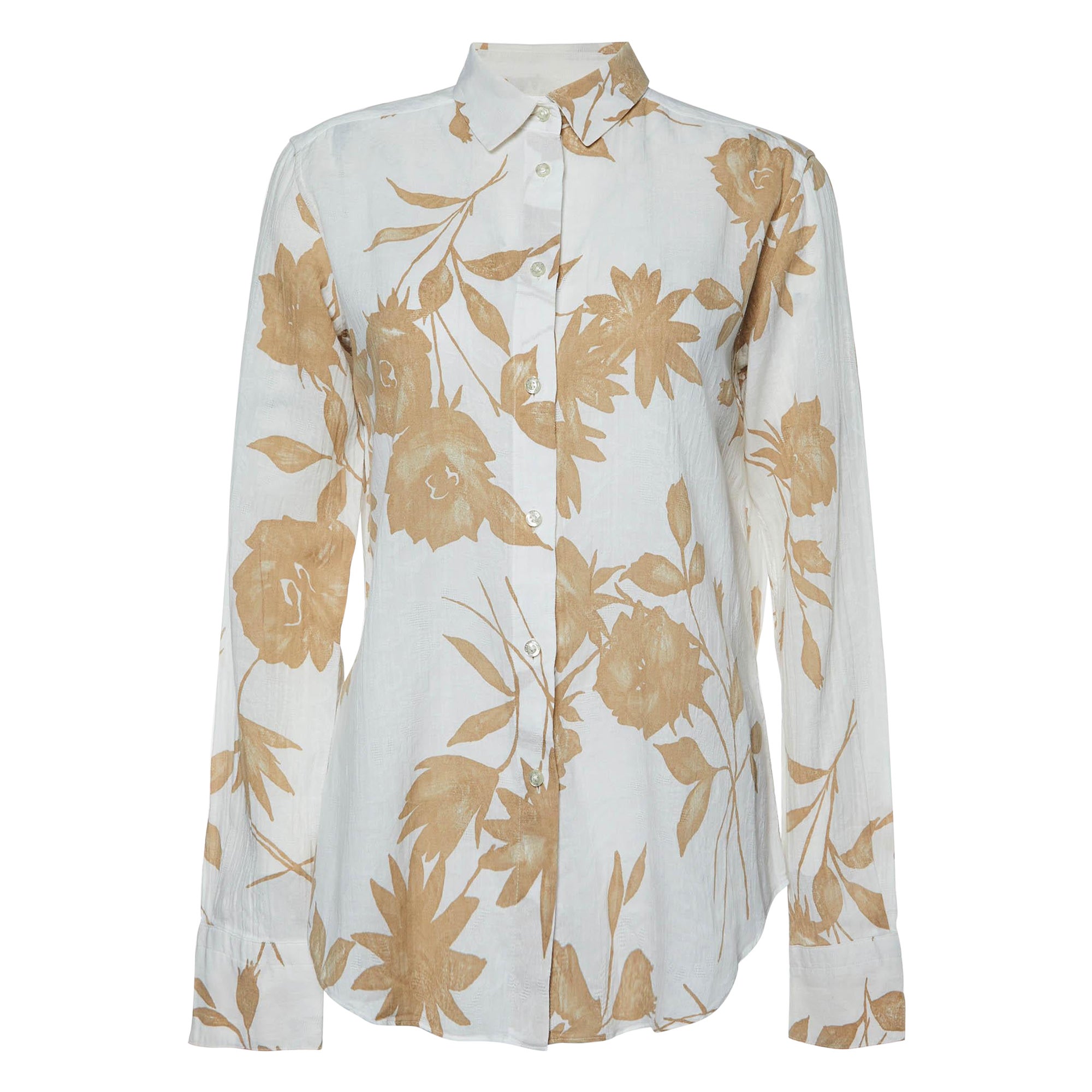 Etro White Floral Print Cotton Long Sleeve Shirt M
