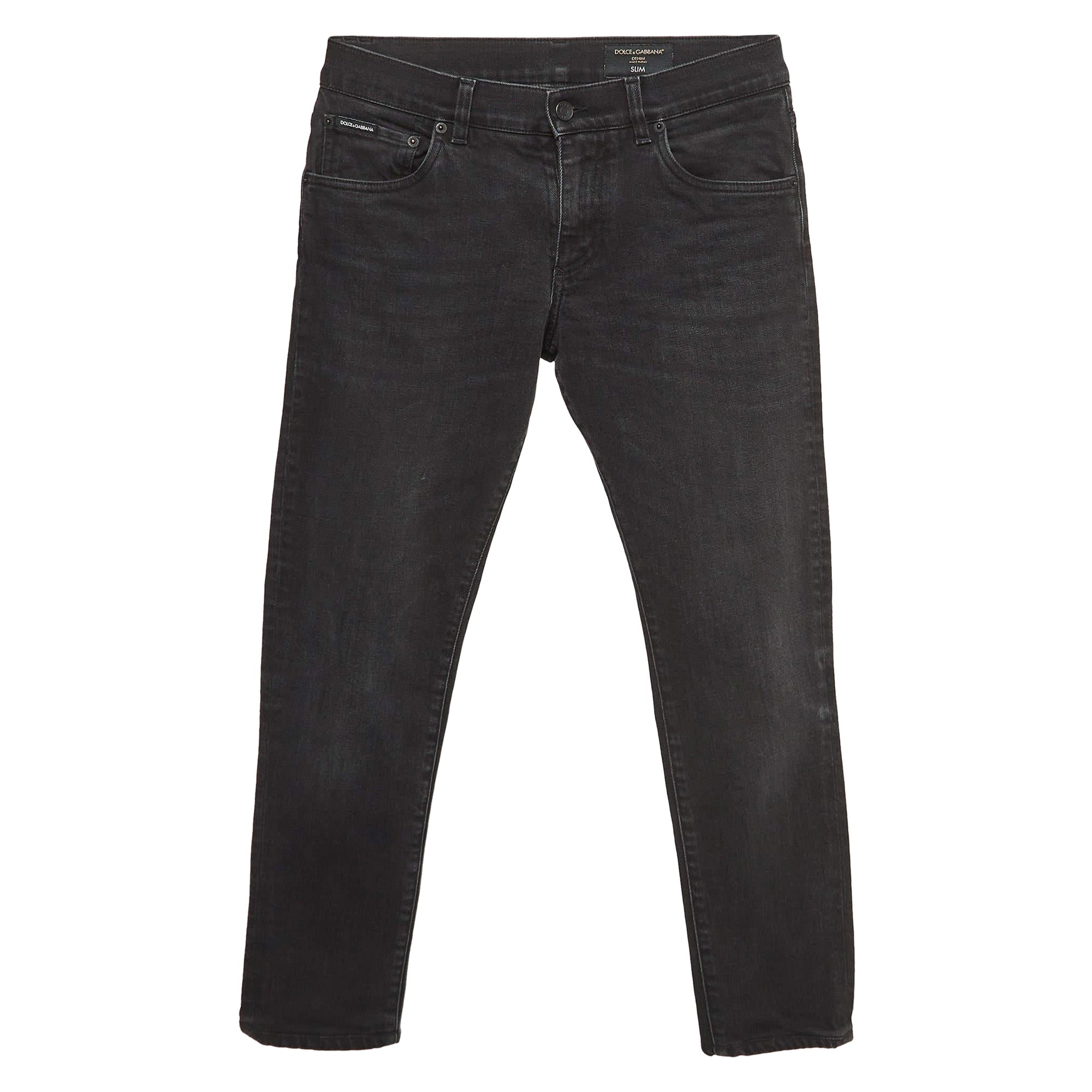 Dolce & Gabbana Black Denim Slim Fit Jeans S Waist 32" For Sale
